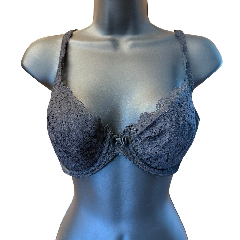 Vintage Wonderbra‎ 38B Bra Black Lace Satin Shiny Second Skin Push Up Padded